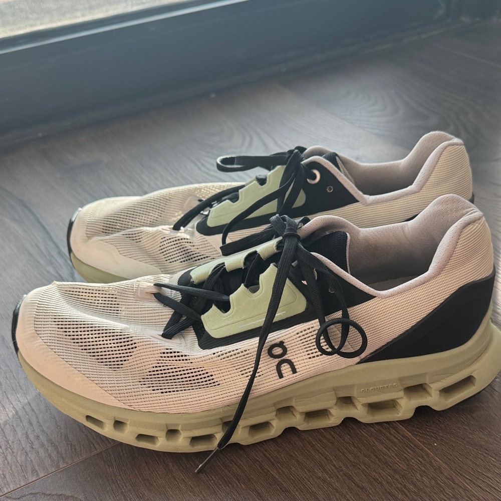 On Running Men's Athletic Shoes in White, Black, and Light Green